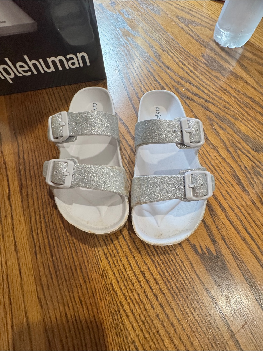 Cat & Jack Kids Silver Glitter Double-Strap Buckle Sandals